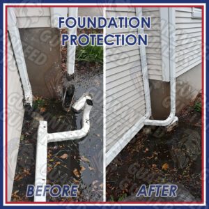 Before and After of a Gutter Downspout Repair Completed by Guaranteed Gutters in Chicago